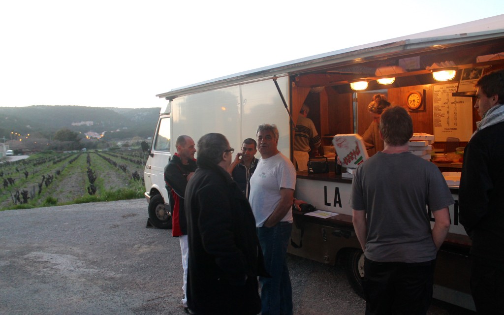 A pizza truck at the edge of a vineyard-Cassis, France