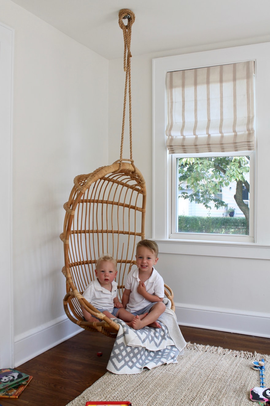 Hanging Chair from Serena & Lily in playroom of Modern Cottage Beach House