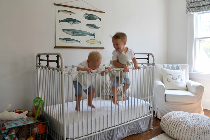 A nursery for two boys in a modern beach cottage