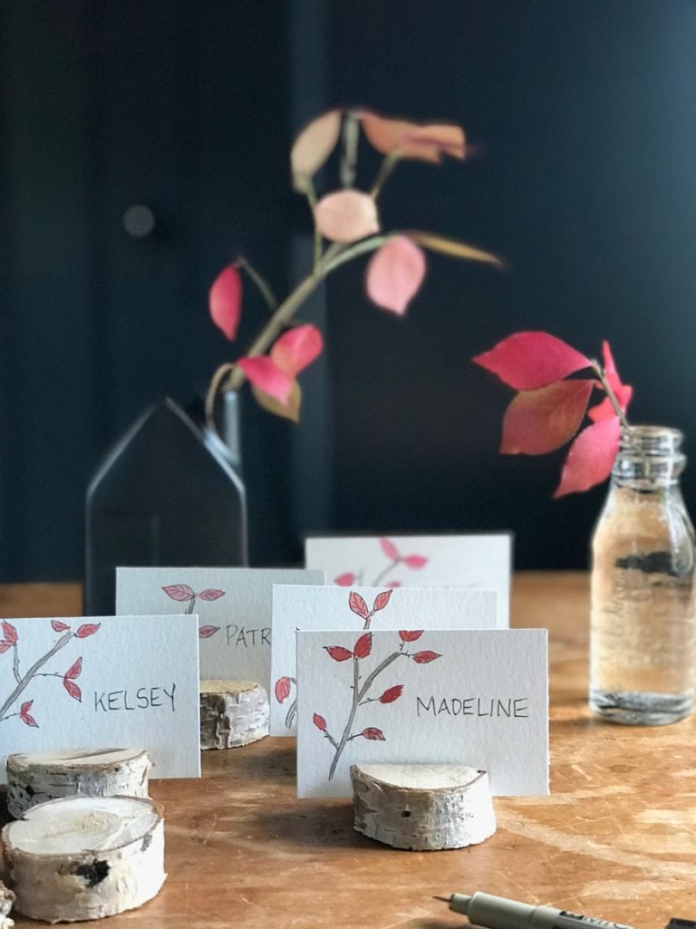 diy watercolor place cards for thanksgving