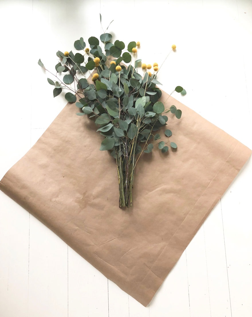 Wrapped Flower Bouquet in kraft paper