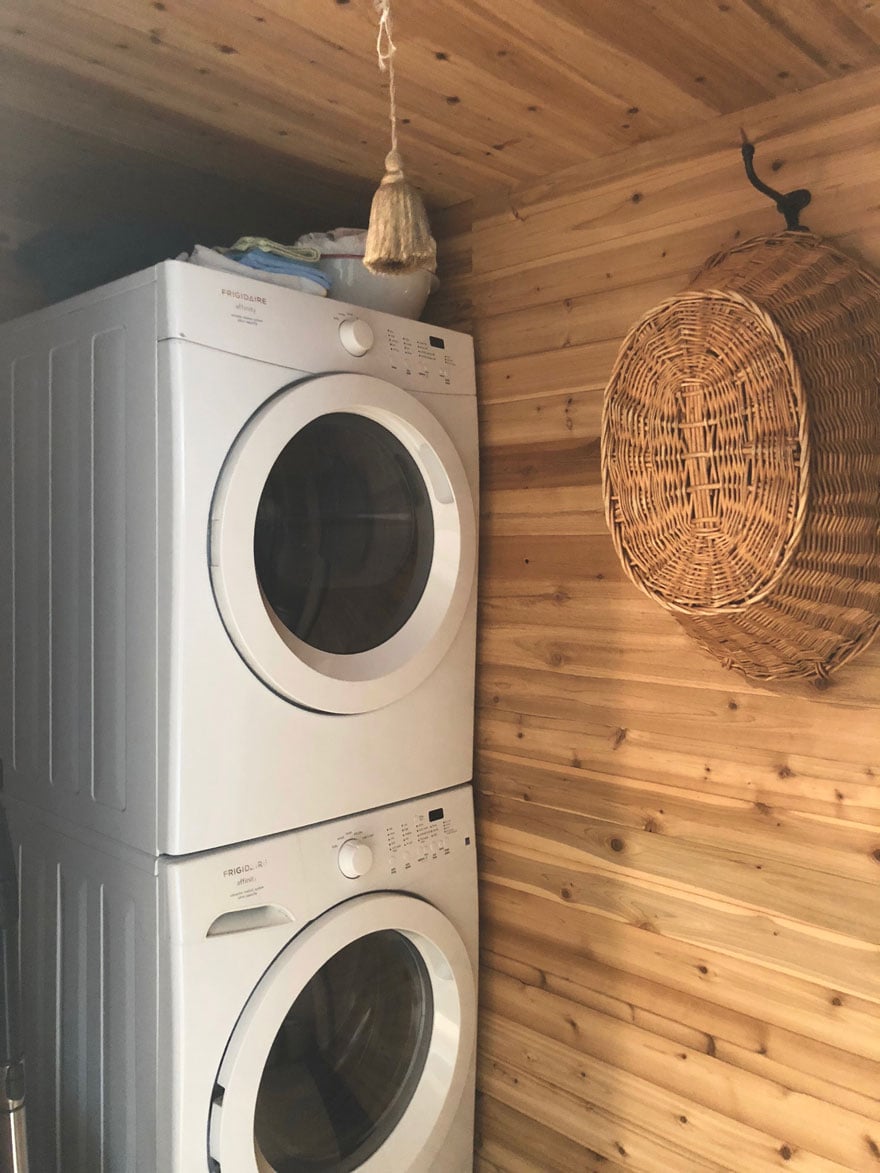 stackable washer and dryer with cedar walls