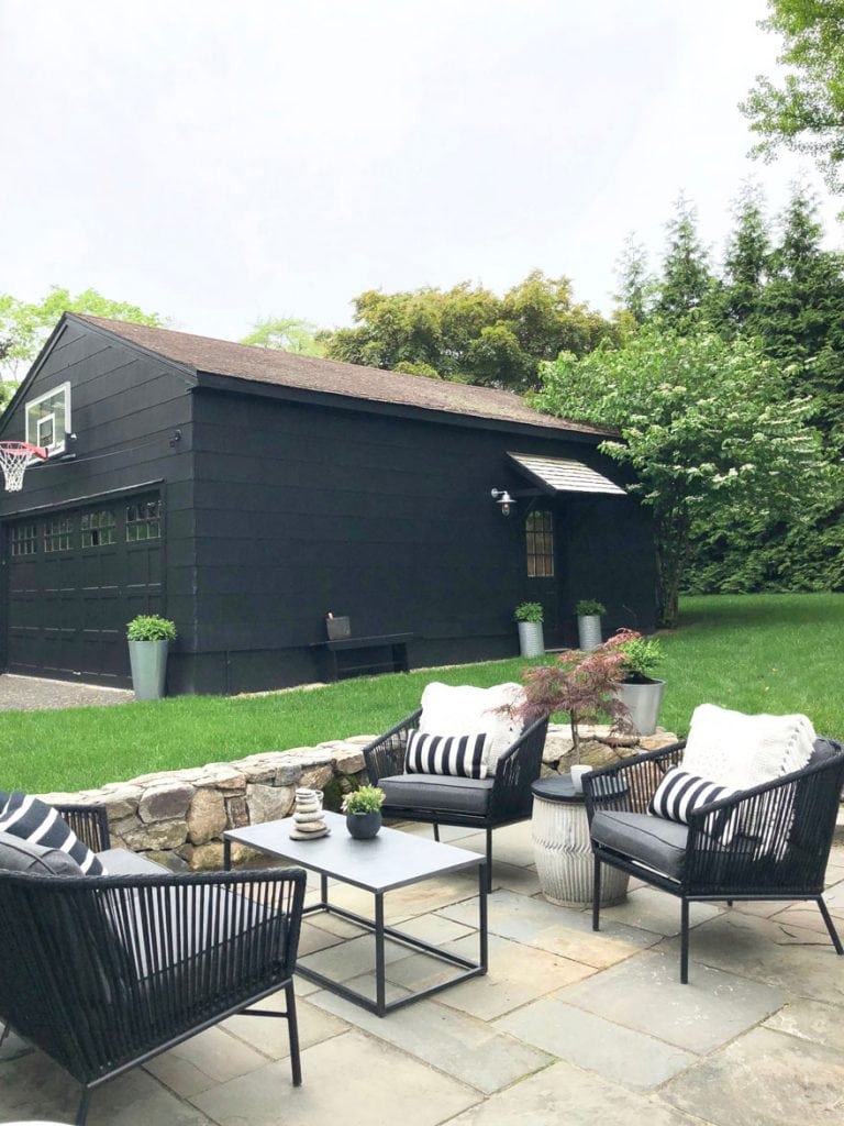 black garage and patio