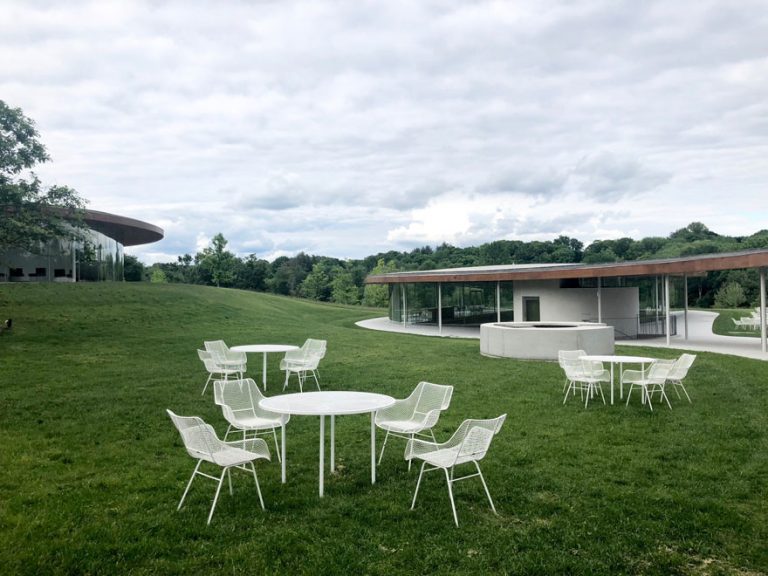 modern chairs on lawn