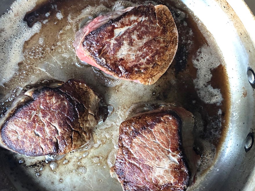 steak in pan