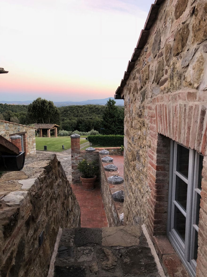 sunset views over stone buildings 