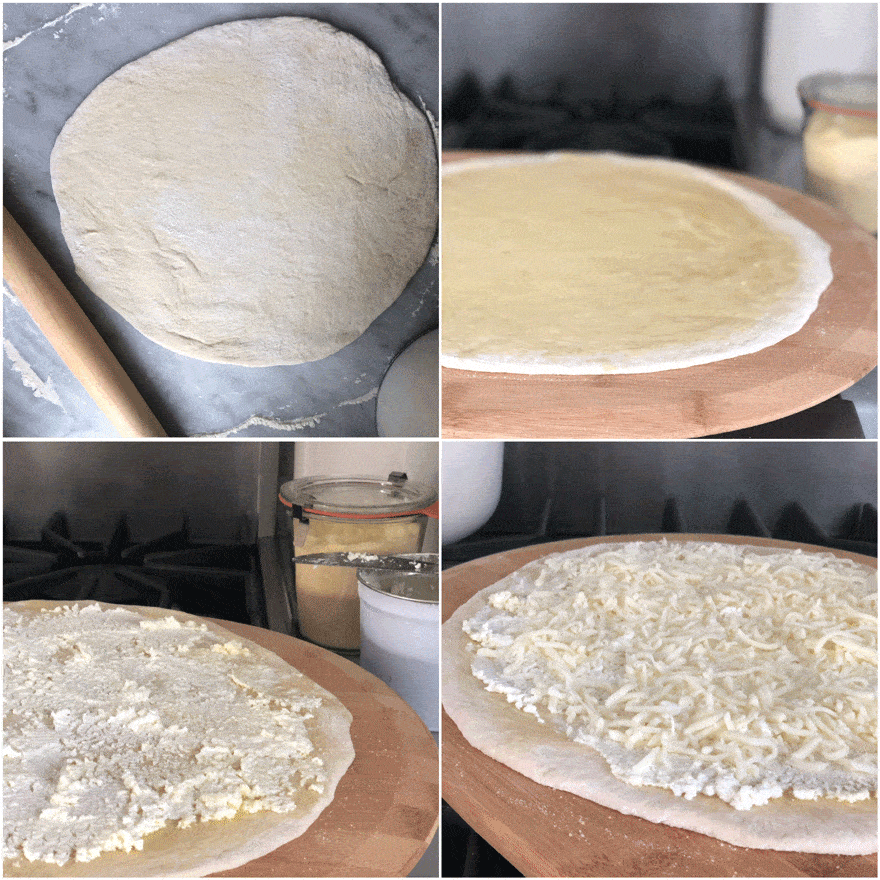 4 photos pf pizza in stages