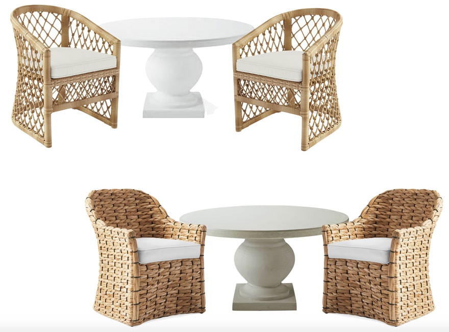 round cement tables with rattan chairs 