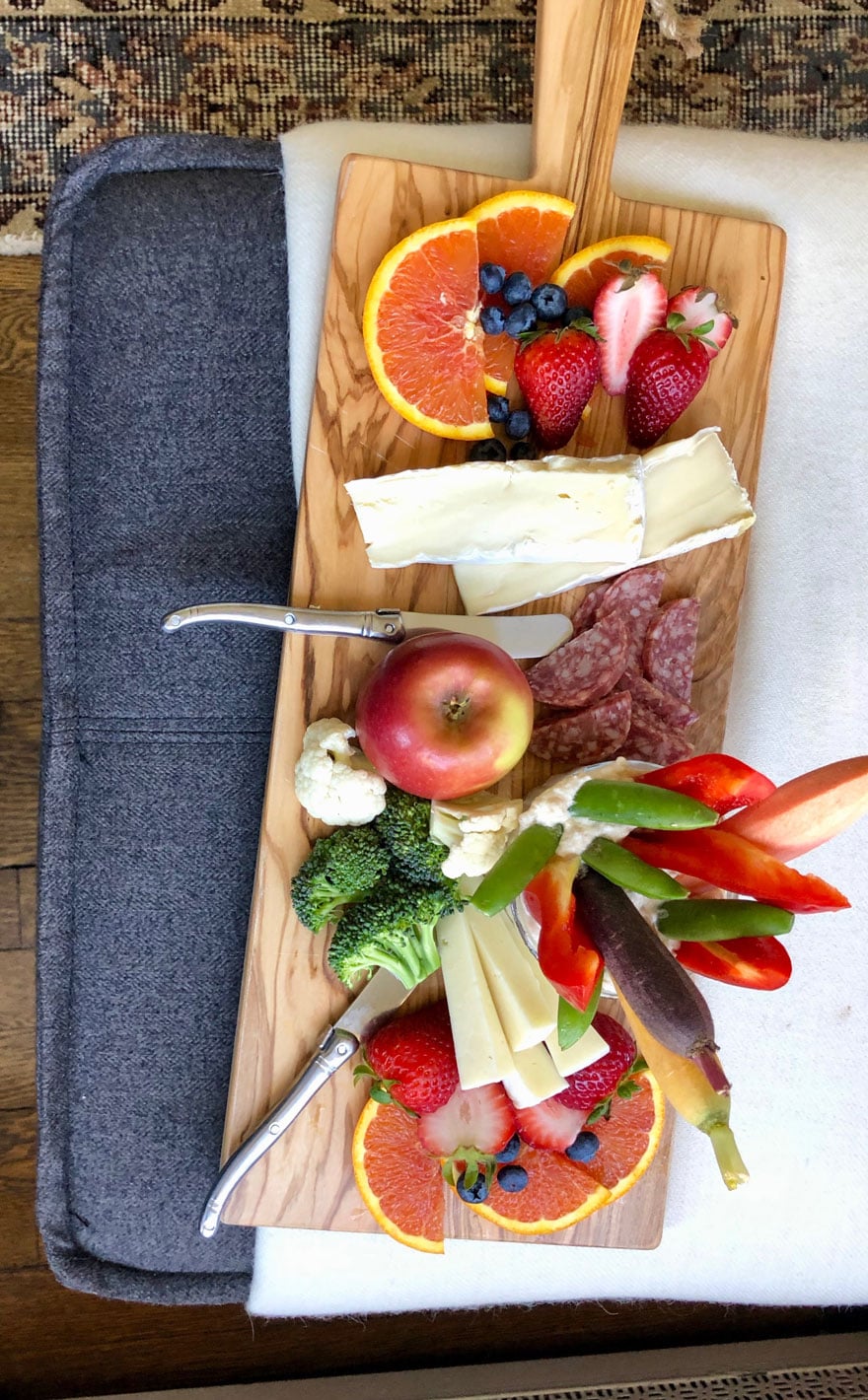 fruit and cheese on board