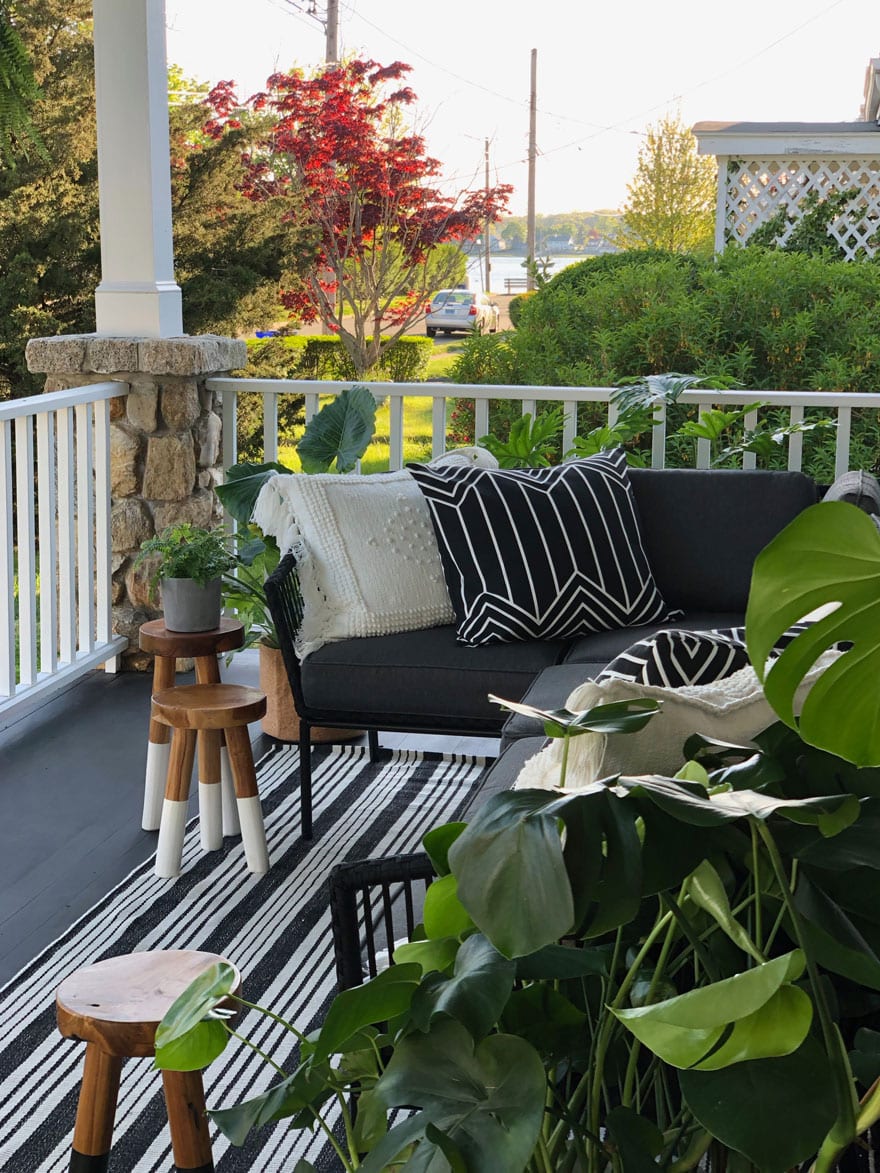 porch, rug, stools, pillow, bench