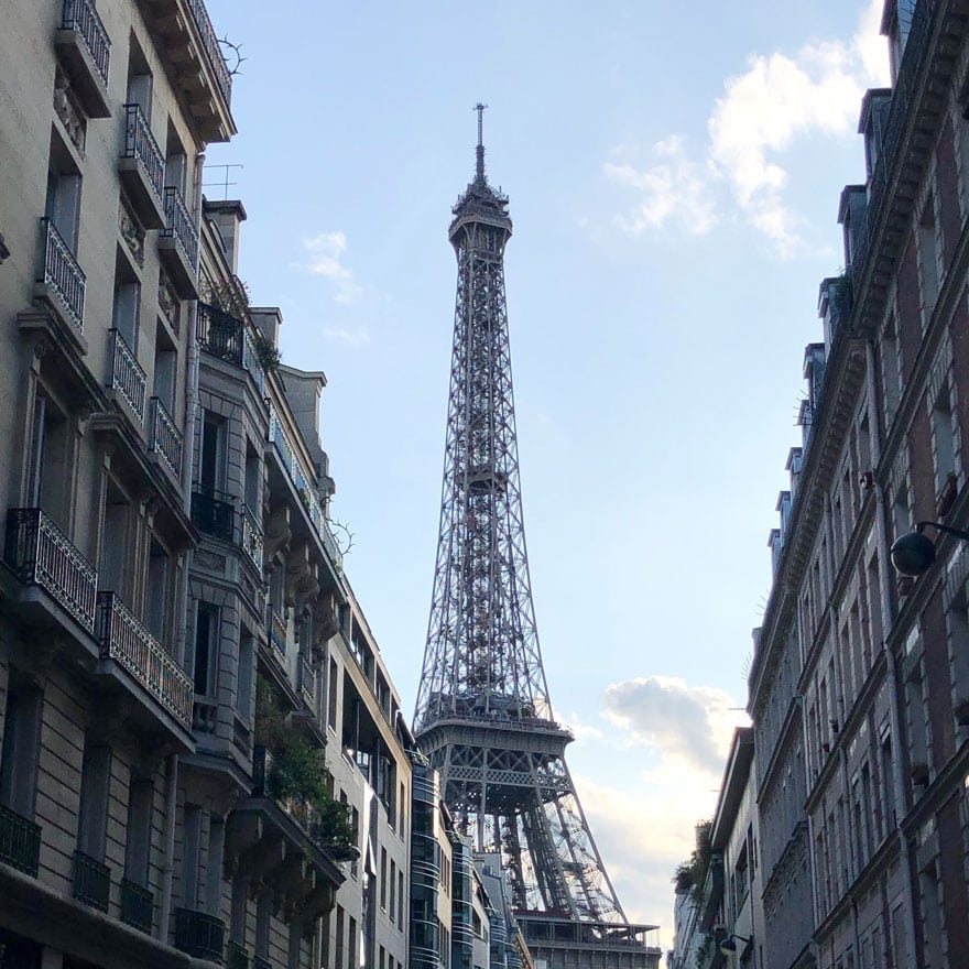 Eiffel tower veiw from a local street in Paris.