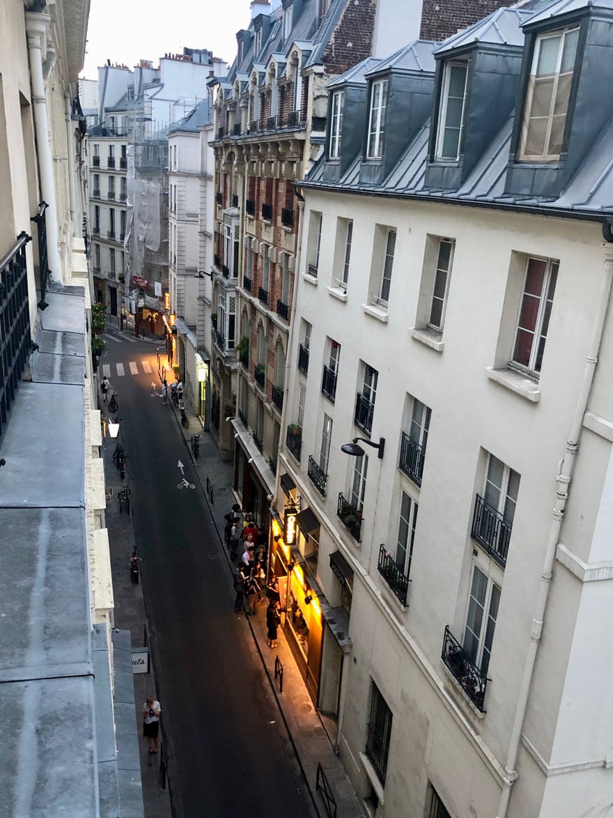 street view in paris at dusk