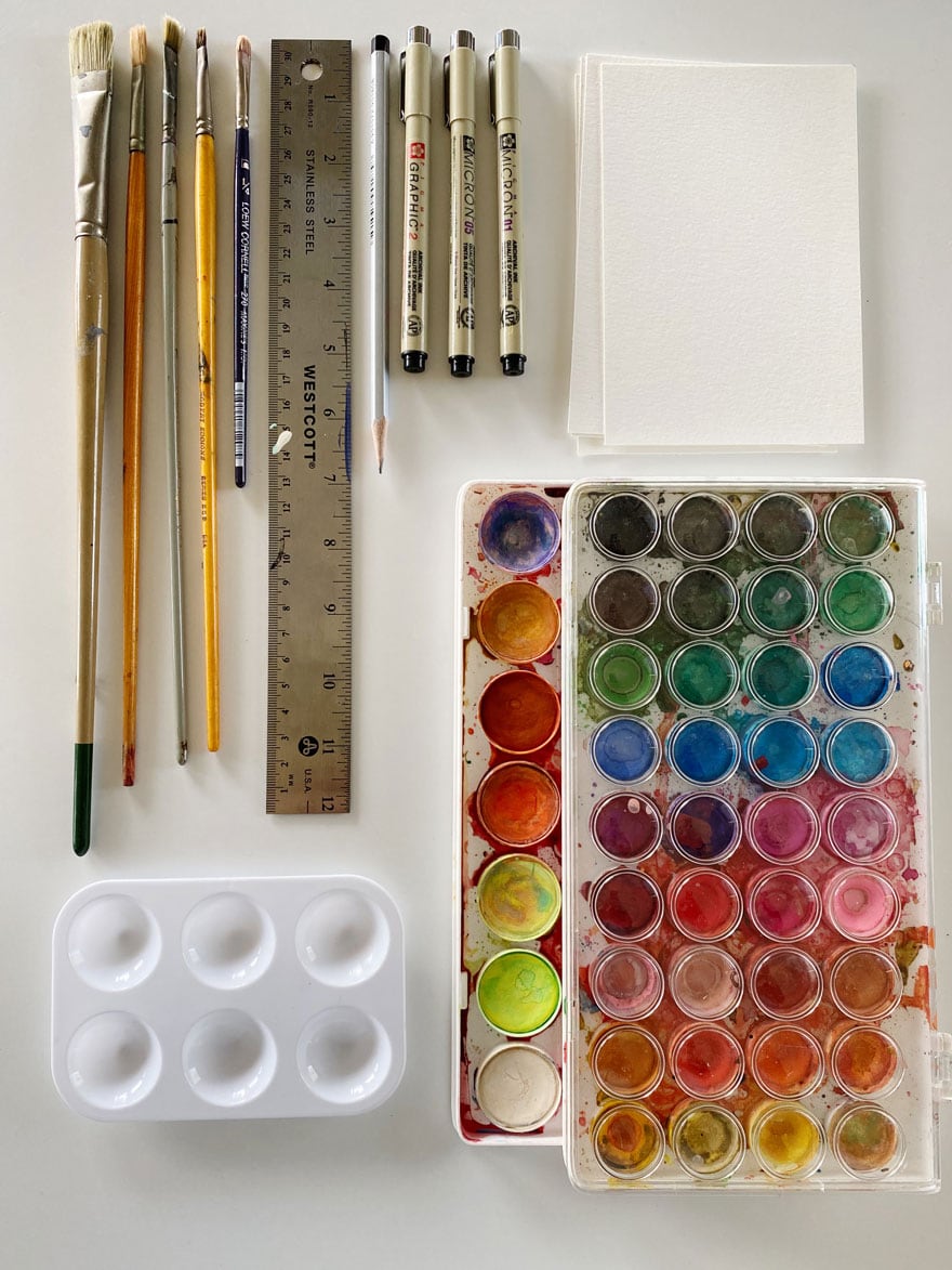 art supplies on white background