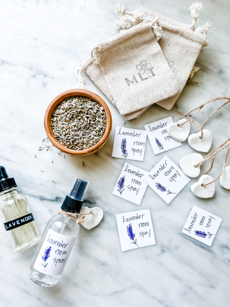 Make Lavender Room Spray Gifts and use simple labels for applying to glass spray bottles.