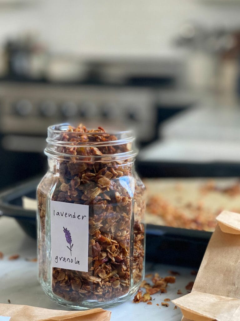 jar of granola with homemade label