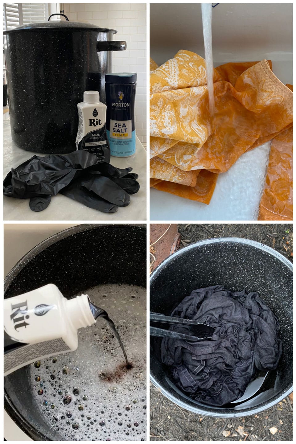 Lifestyle blogger Annie Diamond shares how she dyed some 30 year old napkins using black RIT dye