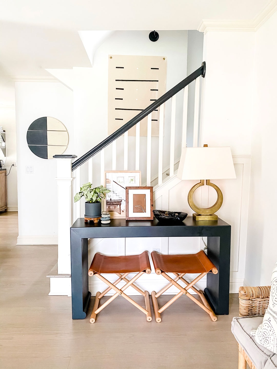 Stools under store console table