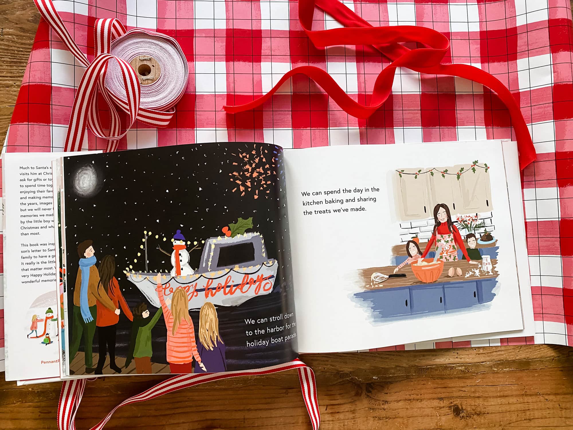 Together book on table with Christmas gift wrap and presents