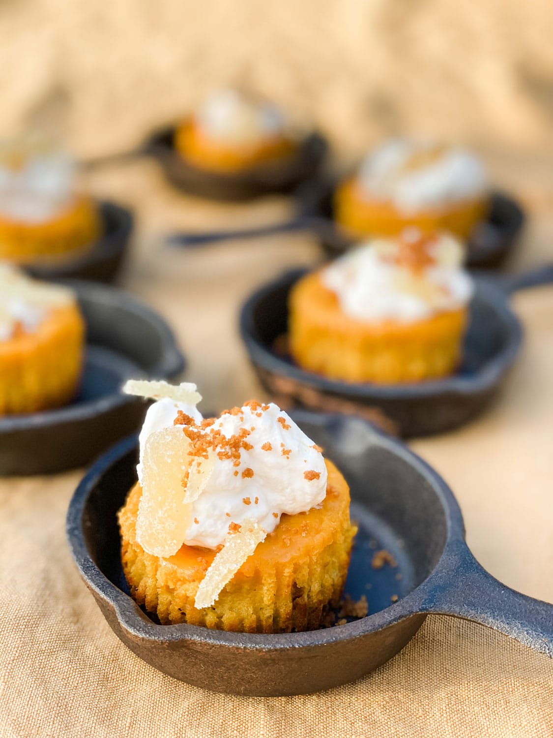 mini pumpkin pies in individual Lodge Cast Iron Pans