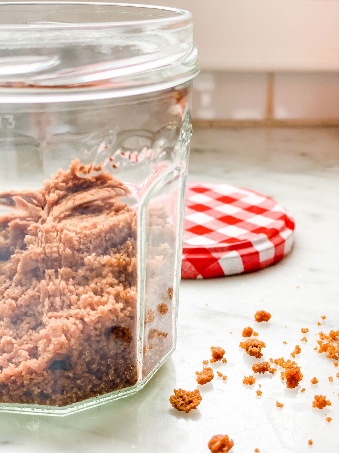 specula's cookie crumbs in a glass jar