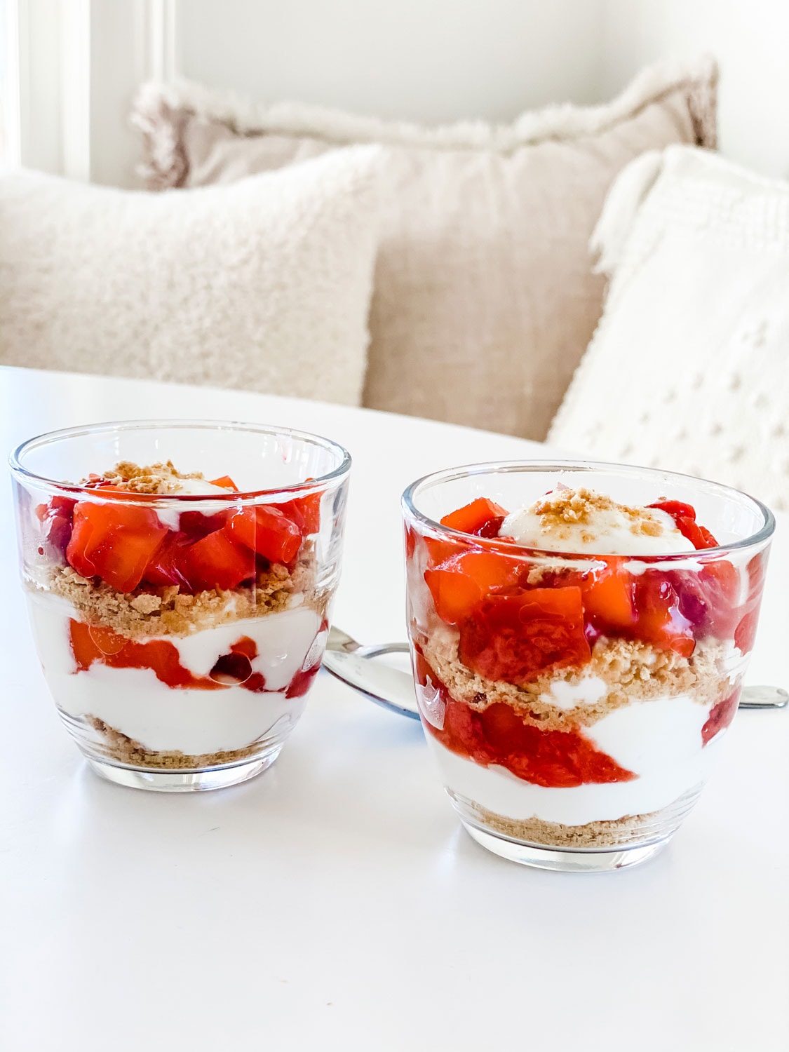 parfaits with yogurt and mixed colorful fruit