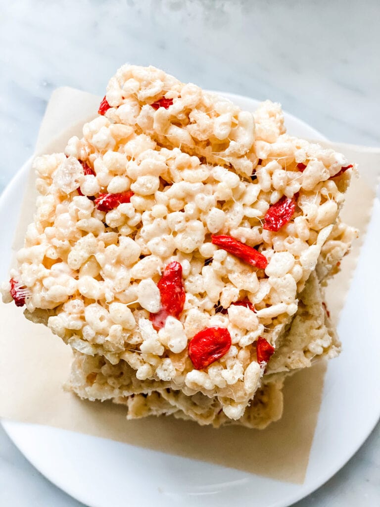 Rice Krispie treats on plate