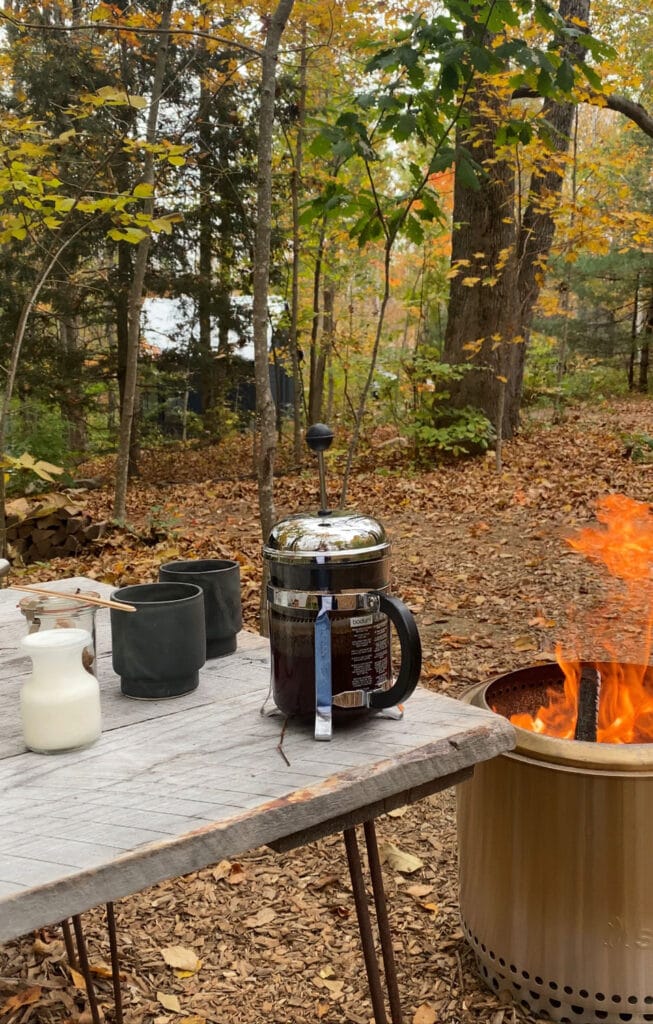 French Press Coffee at the Lost Kitchen Cabins