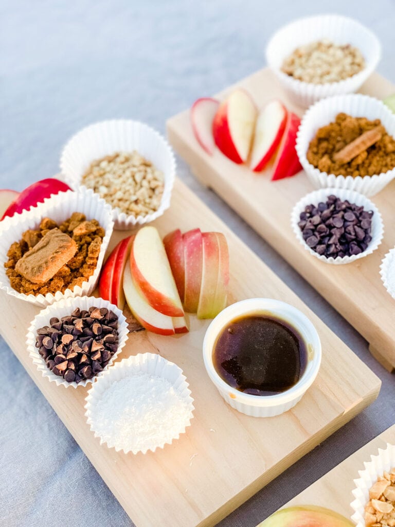 Individual Caramel Apple Boards for a new twist on a fall dessert idea! Fun for kids and adults.