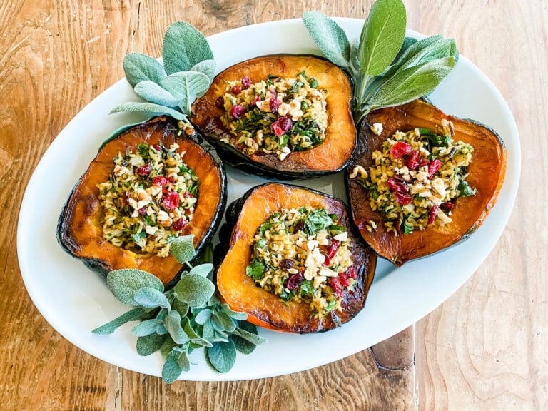 Colorful stuffed Acron squash with wild rice