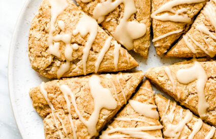 Pumpkin Scones with Maple Glaze on a plate