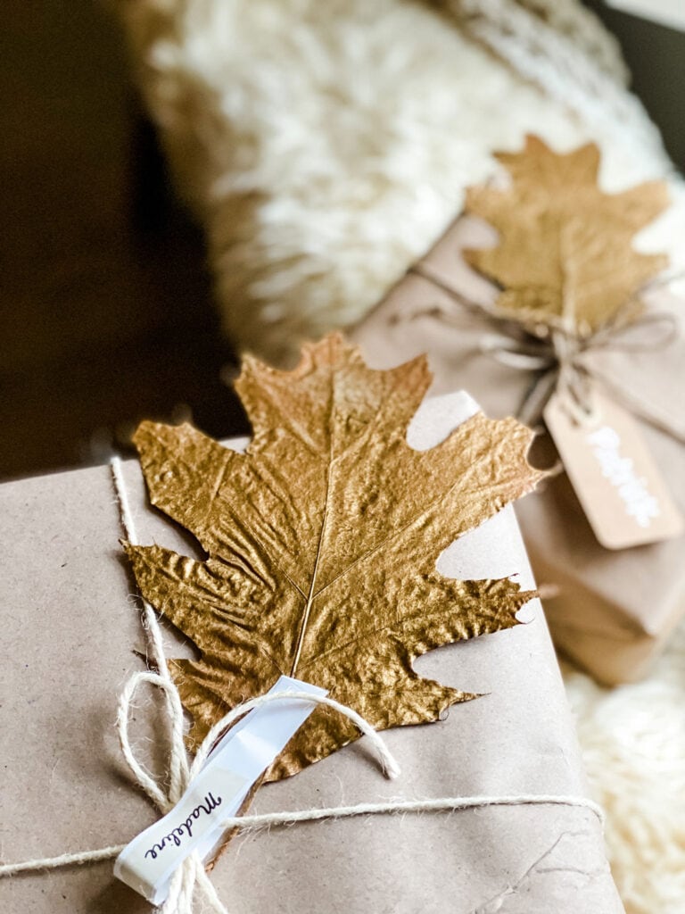 Dried Leaves Spray Painted Gold for Kraft Paper Embellishment