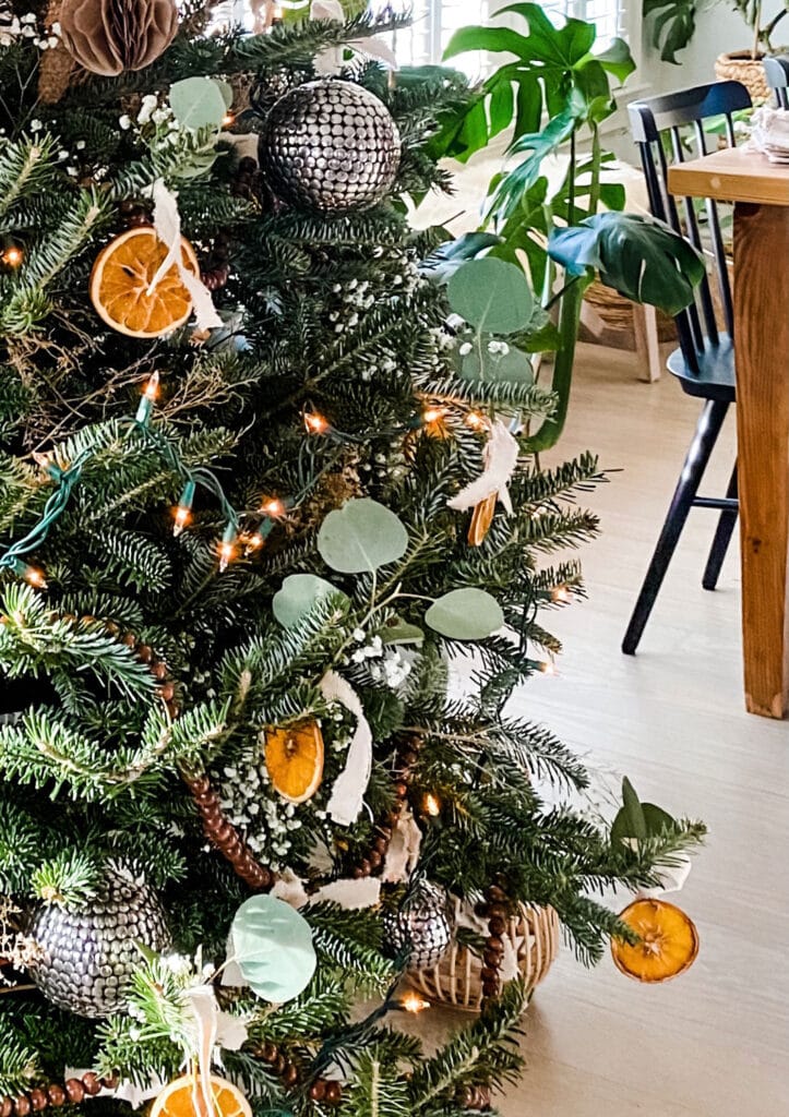 orange slice ornaments on real tree