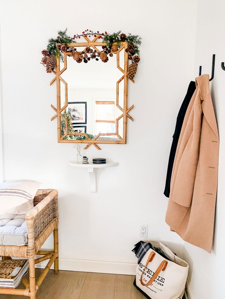A tiny DIY shelf under a mirror from Serena & Lily