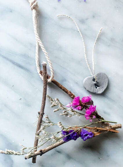 twig triangle with dried flowers