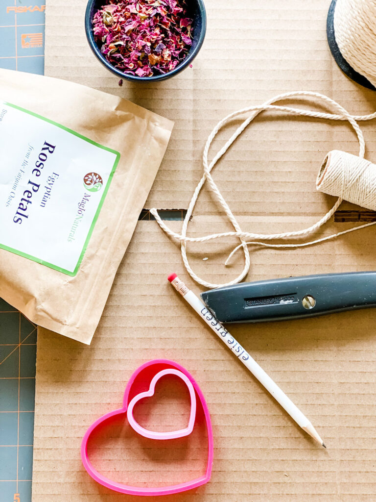 supplies to make a dried flower heart garland