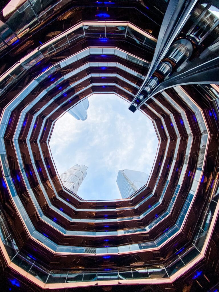 The Vessel at Hudson Yard in New York City with a view from within the vessel.