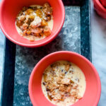 Pink bowls with Humble Crumble and toppings