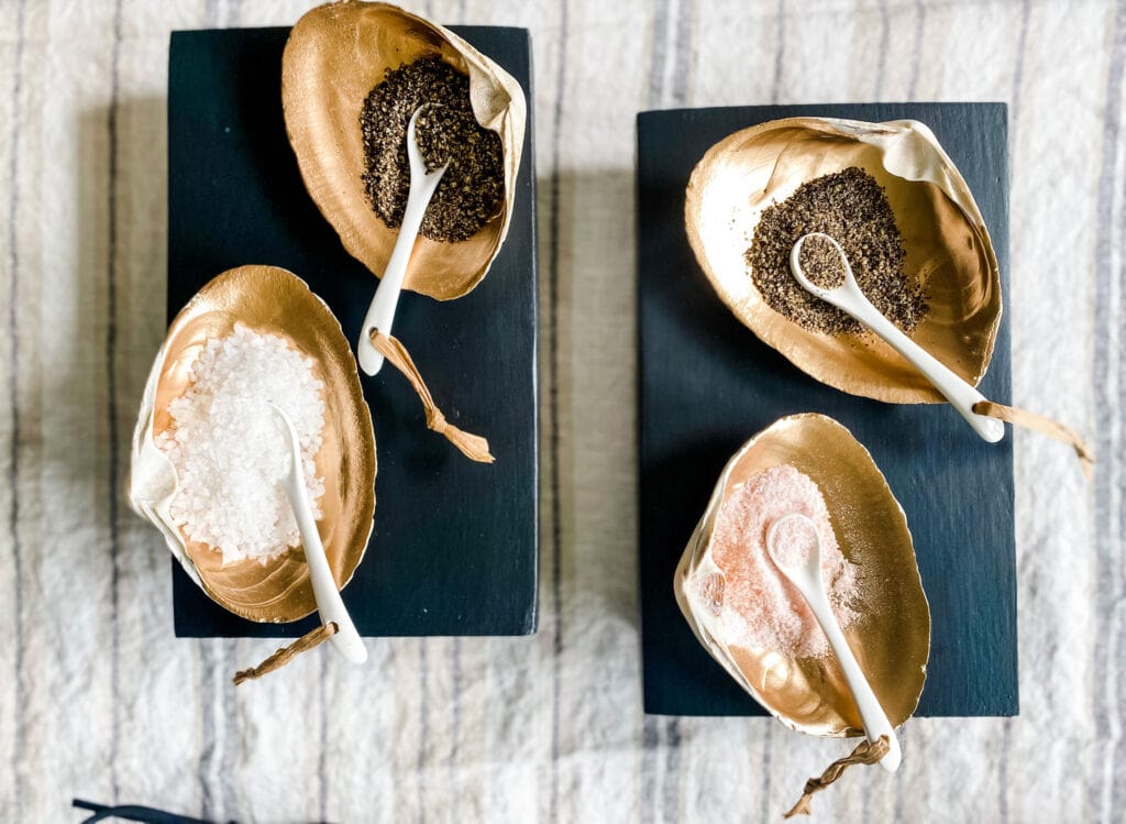How to make gold leaf clam shell salt cellars using clamshells that will look great on your dining table.