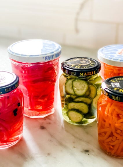 jars of colorful pickled vegetables