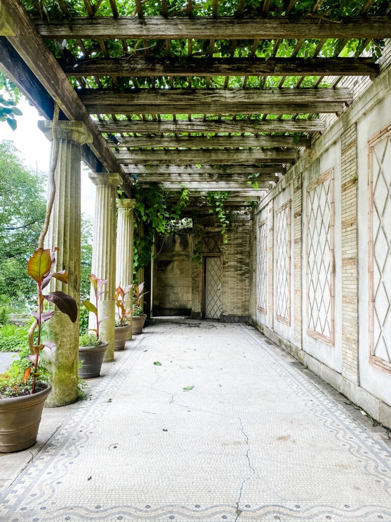 A walkway leads to the far corner of the Untermyer Park and Gardens.