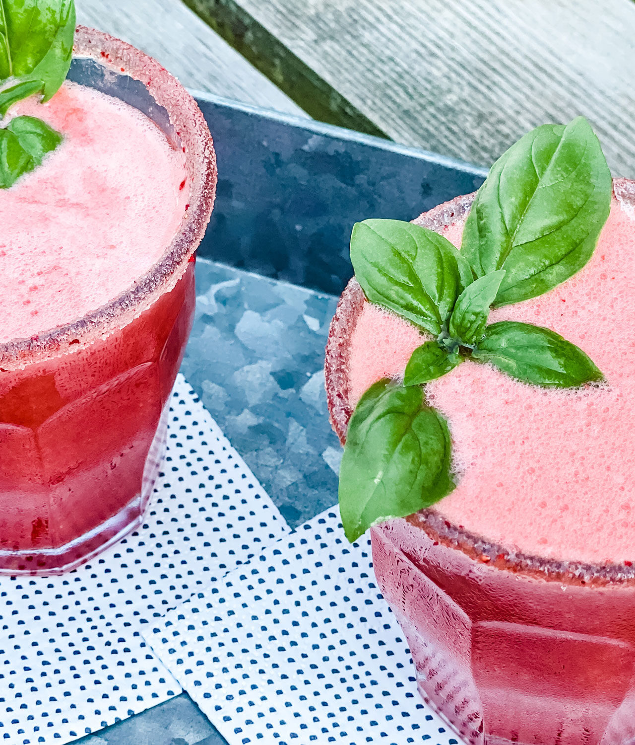 2 glasses of strawberry basil lemonade