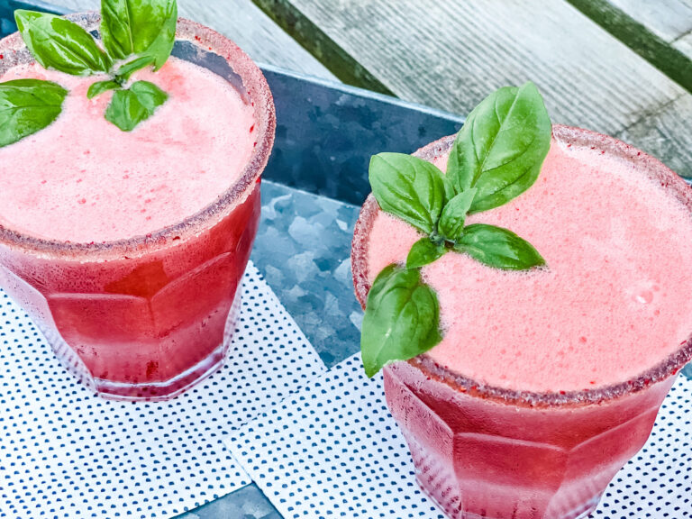 2 glasses of strawberry basil lemonade