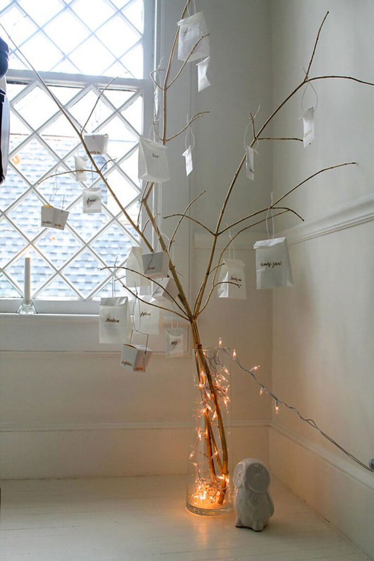 Advent Calendar Using Take-Out Containers and Bags on Branches