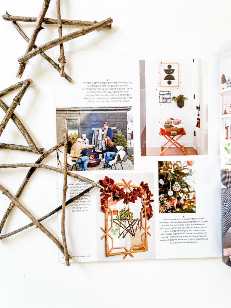 Rustic twig stars surround the center spread of Better Homes & Gardens' Christmas issue.