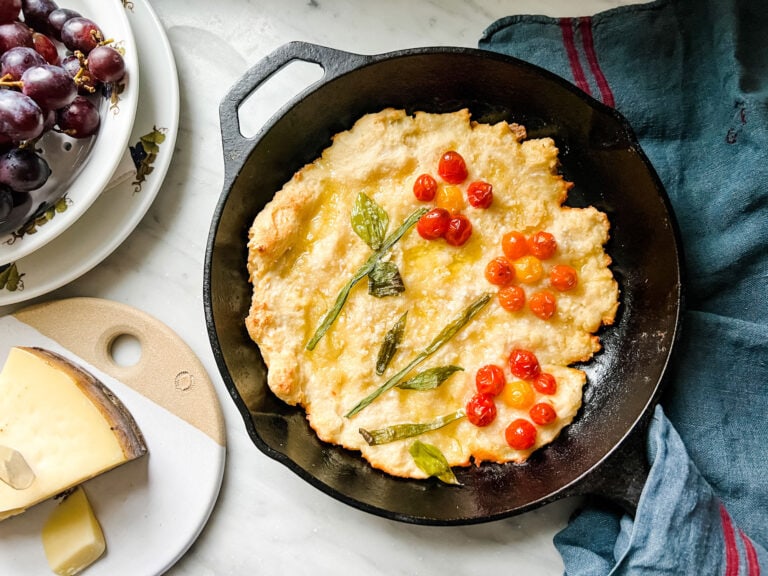 Three Ingredient Focaccia Bread made beautiful with flowers made of tomatoes