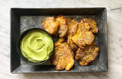 Smashed Potatoes with Green Goddess Dipping Sauce