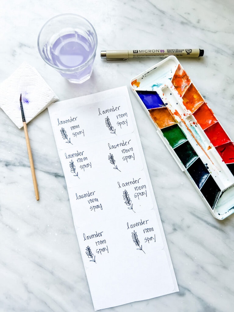 Make Lavender Room Spray bottles and make labels with watercolors.