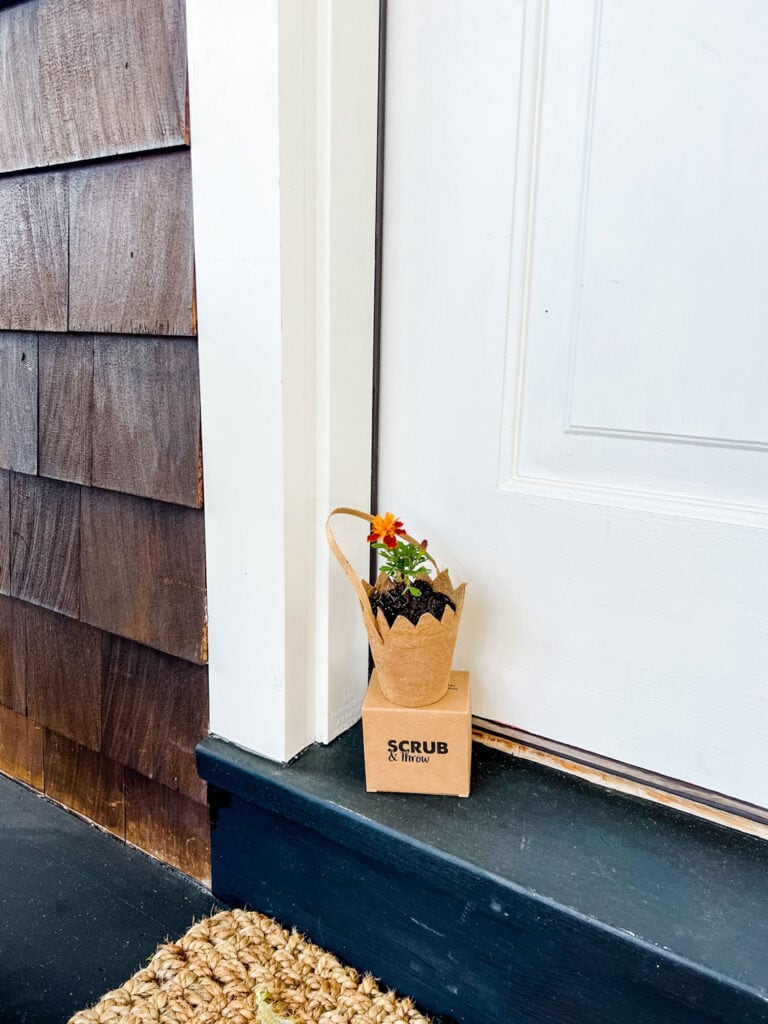 Make May Day Baskets Using Seed Pots and box of sponges on doorstep