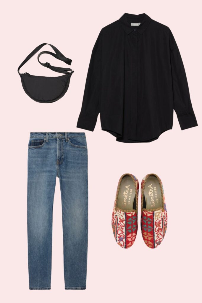 What to Pack & Wear for a Weekend in New York, jeans, black shirt, Artemis loafers