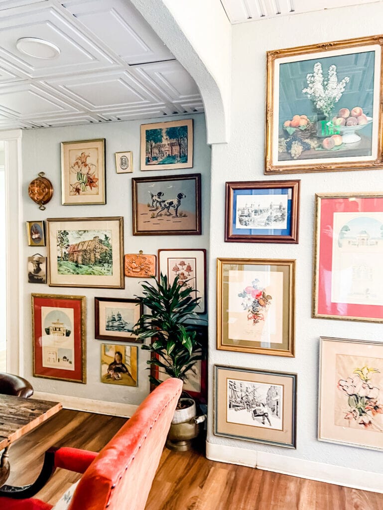 A lovely vintage gallery wall at Dough Joe's Coffee & Donuts 